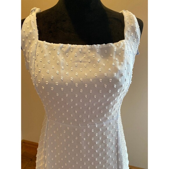 Lulus Dress Size Large Periwinkle Blue Swiss Dot Tie-Strap Midi Lined Ruffle Hem - Picture 4 of 12